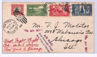USA Air Mail 1925 *LEXINGTON SET*{3} Cover FIRST NIGHT FLIGHT NYC-Chicago XA19 - Image 1 of 4