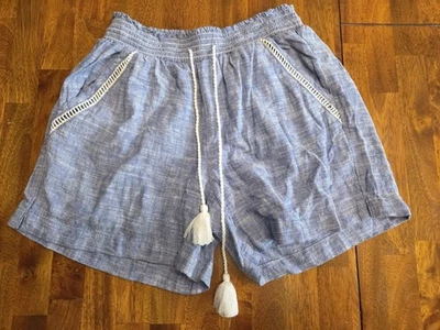 Shorts femininos Briggs mistura de linho com bolsos azul tamanho pequeno - Imagem 1 de 4