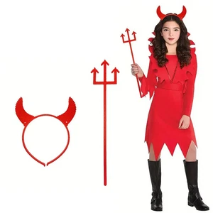 Teufel Mistgabel und Hörner Kinder Kostüm Cosplay Unisex Verkleiden Halloween - Bild 1 von 3