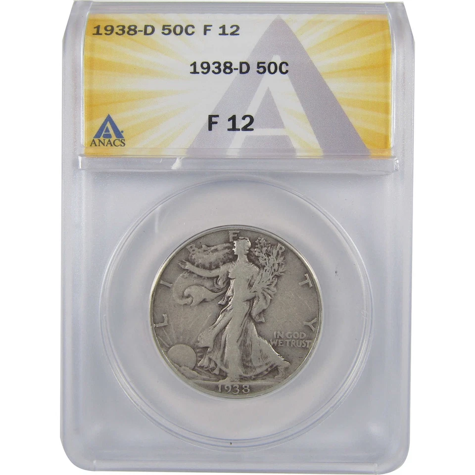 1938 D Liberty Walking Half Dollar F 12 ANACS Silver SKU:I18408 - Image 1 of 4
