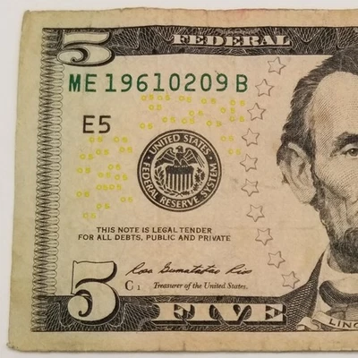 Birthday Note February 9, 1961 September 2, FIVE Dollar $5 U.S. Series 2013 ME B - Image 1 of 4