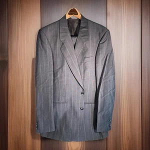 Baumler International Wool Suit 40L Vintage Pinstriped Gray Inseam 32” - Picture 1 of 17