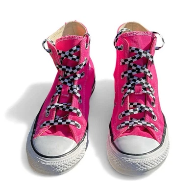 converse all star Hot Pink High Tops Checker Laces Size 7 Womens 5 Men’s Unisex - Image 1 of 4