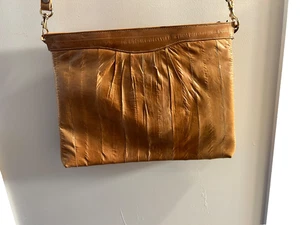 Bolso de hombro vintage 100 % genuino piel de anguila cuero bolso sin asas bandolera tostado retro  - Imagen 1 de 13