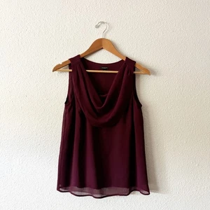 Blusa Ann Taylor Mujer 2 Ropa de Trabajo Borgoña Capucha Cuello Tanque Negocios - Imagen 1 de 5