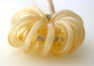 MYSTIC BEIGE WAVY DISCS * Handmade Lampwork Glass Beads TANERES glossy or matte - Picture 1 of 8