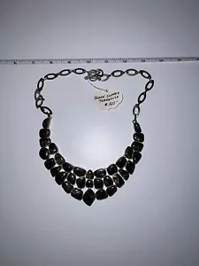 Authentic All-Natural “Black Copper Turquoise” Gemstone Necklace, .925 plated - Picture 1 of 8