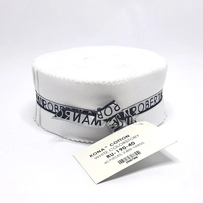 Robert Kaufman Kona Cotton Solid White Jelly Roll Quilting Fabric 40 Strips 2.5" - Image 1 of 4