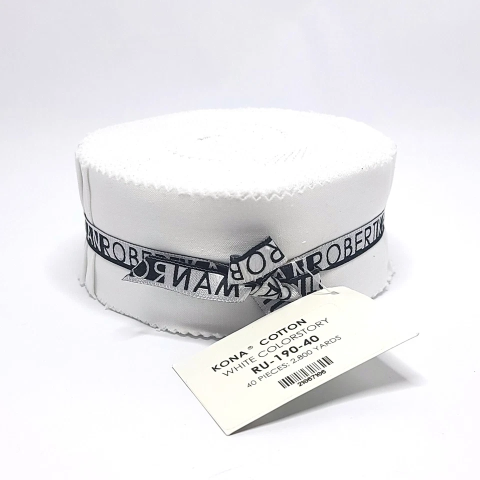 Robert Kaufman Kona Cotton Solid White Jelly Roll Quilting Fabric 40 Strips 2.5" - Image 1 of 4