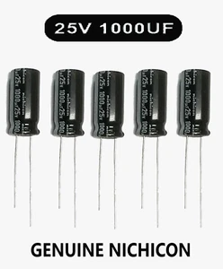 1000uF 25V Capacitor Electrolytic Genuine Nichicon Low ESR -10X20mm - Pack of 5 - Picture 1 of 7