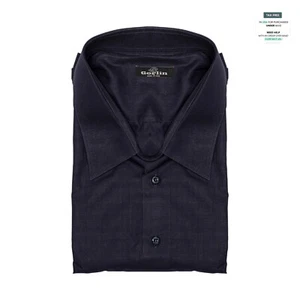 690$ LUXURY GERLIN Shirt Short Sleeve Blue Cotton 19.5 - 49 / 7E BIJAN - Picture 1 of 3