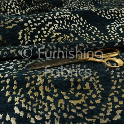 Tela de tapicería de diseño moderno con diseño de sierra circular geométrica azul dorado brillante Foto 1 de 4