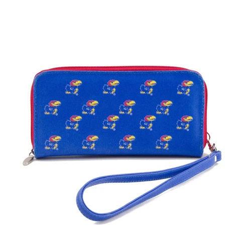 Ladies Kansas Jayhawks KU Wristlet Womens Leather Wallet Cellphone Money Holder Cover