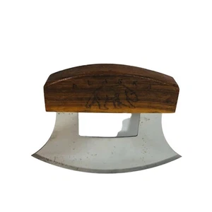 Alaskan ULU Knife Stainless Steel Blade Wood Handle Inscribed ALASKA and a Bear - Picture 1 of 5