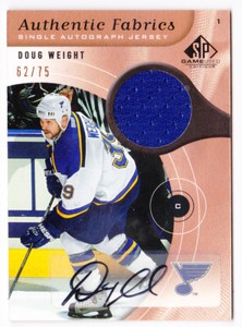 05-06 SP Game Used Doug Weight /75 Auto Jersey Fabrics Autographs Blues 2005