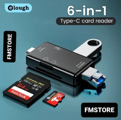 6 in 1 Lettore Adattatore per Schede di Memoria 3.0 SD TF USB Micro Type C OTG . - Immagine 1 di 4