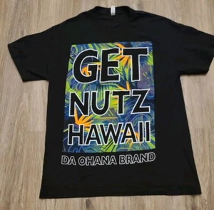 GET NUTZ Hawaii Da Ohana Brand Mens Sz L Black And Floral Print Graphic Tshirt - Picture 1 of 10