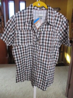 Camisa feminina Columbia XL xadrez titânio ventilada manga curta com botões nova com etiquetas - Imagem 1 de 4