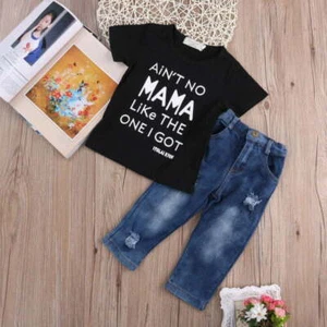 2Pcs Toddler Baby Girls Summer Clothes Short Sleeve Tops Jeans Denim Pants Set - Picture 1 of 10