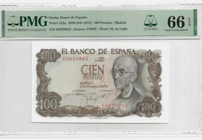1970 SPAIN 100 PESETAS **MADRID**  PMG66 EPQ GEM UNC 【P-152a】 - Image 1 of 2
