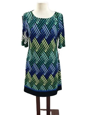NWT Jessica Howard Multicolor Geometric Print 3/4 Sleeve Stretch Shift Dress 8 - Image 1 of 4