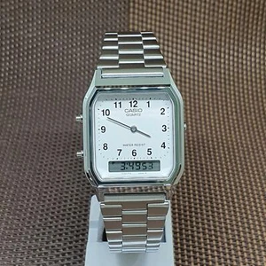 Casio AQ-230A-7B Vintage Series Analog Digital White Dial Stainless Steel Watch - Picture 1 of 10