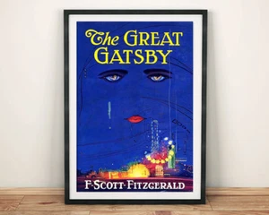 GREAT GATSBY POSTER: Vintage F Scott Fitzgerald Book Cover Art Print, Blue - Picture 1 of 2