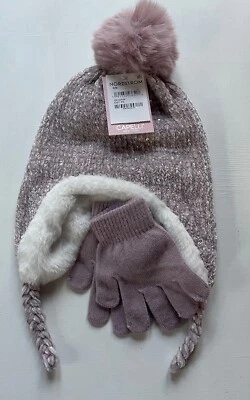 NUEVO CON ETIQUETAS CAPELLI NY Pom Conjunto de Gorro y Guantes de Piel Sintética Rosa Polvoriento Niñas S/M 4-6 Años 🎁 Foto 1 de 4