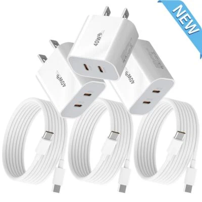 Adaptador de corriente cargador de pared rápido doble PD 40W para iPhone 15 16 Plus Pro Max 17 Air Foto 1 de 4