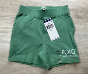 Polo RALPH LAUREN Unisex Shorts Green 18M Fleece White Logo Polo Pockets - Picture 1 of 5