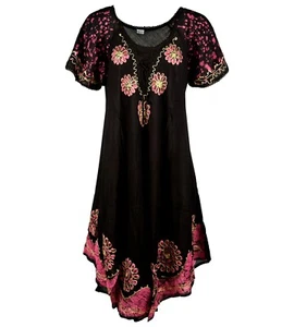 Women Ladies One Size Short Sleeve Dress Beach Summer Sundress fit 12-20 - Picture 1 of 6