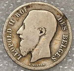 1886 BELGIUM Silver 50 CENTIMES Coin (French text) LEOPOLD II. - Picture 1 of 3