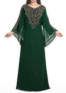 SALE Green Wedding Dress Moroccan Kaftans Arabic Abaya Very Fancy Long Gown 421 - Picture 1 of 6
