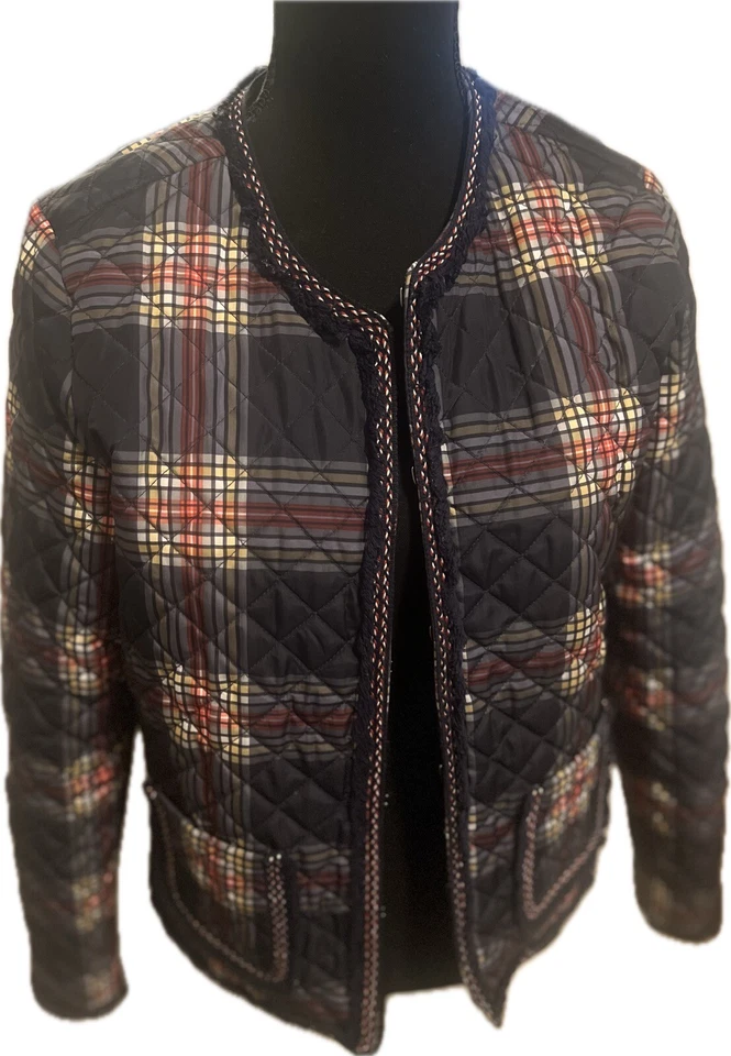 Chaqueta acolchada ligera acolchada con estampado a cuadros Crown & Ivy talla XS Foto 1 de 2