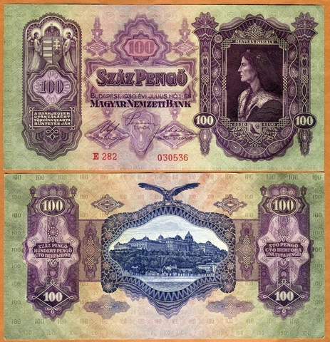 Hungary, 100 Pengo, 1930, P-98, WWII, aUNC Cover