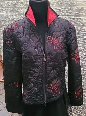 Joseph Ribkoff Jacket Black Size 14 Quilted Fabric Red trim full zip 22/22 - Image 1 of 4