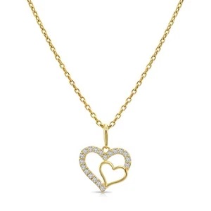 14K Real Solid Gold .17 Ctw Diamond Open Heart Pendant Charm Necklace 18 in - Picture 1 of 16