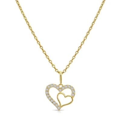 14K Real Solid Gold .17 Ctw Diamond Open Heart Pendant Charm Necklace 18 in - Image 1 of 4