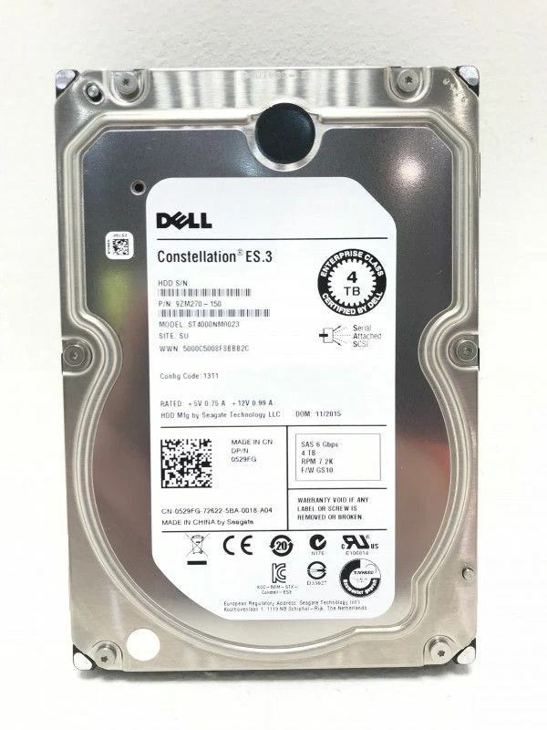 *Dell 0529FG 4TB HDD 7.2K RPM 3.5" SAS Model: ST4000NM0023 DP/N: 529FG* - Image 1 of 1