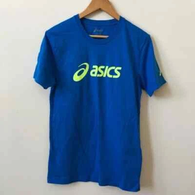Women's Running Short Sleeve Shirt Asics Blue Neon Yellow Small Crew Neck Cotton - Imagem 1 de 4