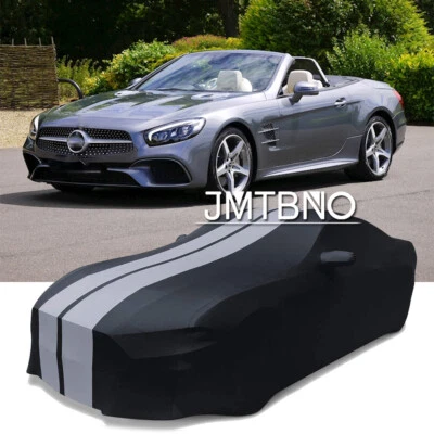 For Mercedes Benz SL550 Soft Stain Stretch Full Car Cover Black+Grey Line Indoor - Image 1 of 4