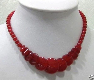 Beautiful 6-20mm Red Jade Gemstone Round Coin Beads Necklaces 17'' - Picture 1 of 3