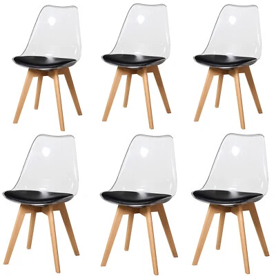 Juego de 6 sillas de comedor con cojines de lino, respaldos y patas de haya - Imagen 1 de 4