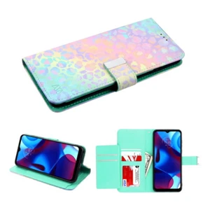 For Moto G Pure, G Power Holographic Leather Wallet Case Cover RFID Blocking - Picture 1 of 7