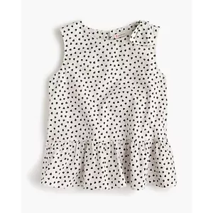J. Crew Crewcuts Girls' Peplum Sleeveless Top 3T White Black Hearts - Picture 1 of 4