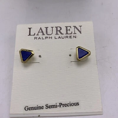 $30 Ralph Lauren Small  Royal Blue Triange Earrings Stud Semi Precious 86a - Image 1 of 4