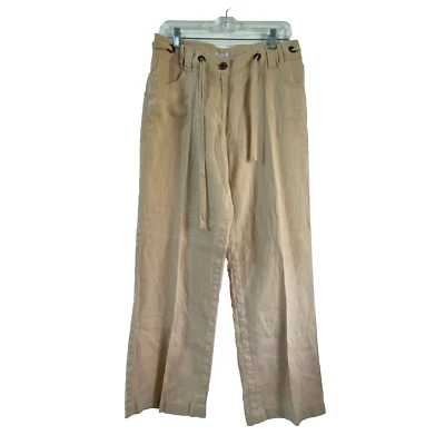 Pantalones para mujer Relativity de lino talla 8 pierna ancha tostados tiro medio Foto 1 de 4