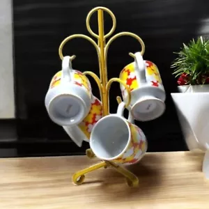4 tazas de café MCM amarillas florales tazas con árbol de metal amarillo retro vintage - Imagen 1 de 17