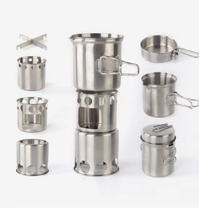 Portable Lighteweight Stainless Steel Camping Cooking With Wood Stove Hiking c - Picture 1 of 22
