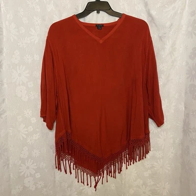 Dairi Fashion Hand Woven Tunic Top Sousdi Moroccan Lagenlook Sz XL Red Western - Image 1 of 4